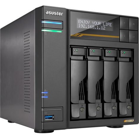 Asustor Lockerstor 4 Gen3 AS6804T NAS 4 Bay AMD Ryzen Quad-Core 2.3 GHz 16GB DDR5 ECC 4x M.2 NVMe Dual 5GbE Dual 10GbE USB 4.0 (1/5)