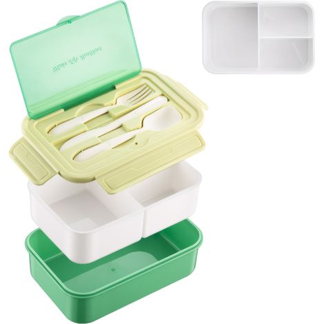1 Fiambrera, 3 compartimentos, 1400 ml, PP sin BPA, apta para microondas y lavavajillas, ideal para el colegio, el trabajo y picnics. (1/5)
