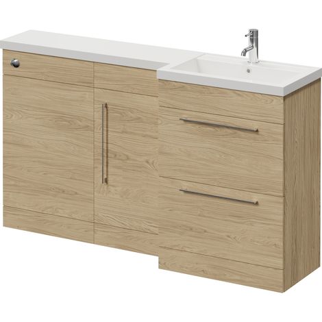 Napoli 390 Light Oak 1500mm 2 Drawer Vanity Unit Toilet Suite with Right Hand Square Lucia Basin - 1500mm - Chrome 320mm HandleWithout Kingston Toilet Pan