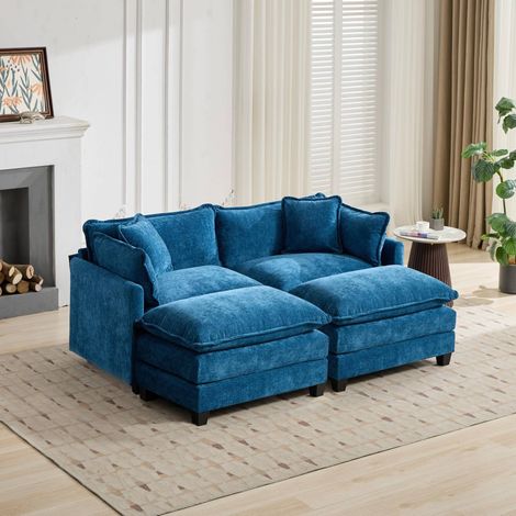 Canapé Cloud LoveSeat en tissu chenille bleu, modulable et confortable (1/5)
