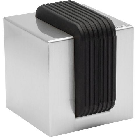 WAGNER Fermaporta DESIGN CUBO IN ACCIAIO - 40 x 40 x 45 mm I Fermaporta a pavimento da avvitare I Fermaporta di design in acciaio industriale con effetto inox e gomma termoplastica - 15516211 (1/5)