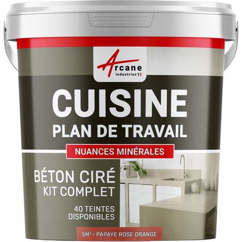 Béton ciré cuisine, plan de travail, crédence, évier sol et mur revêtement mural décoratif kit complet - 5 m² (en 2 couches) Papaye Rose Orange - ARCANE INDUSTRIES