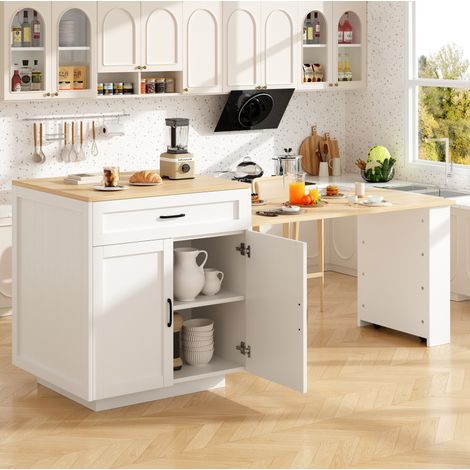 Tavolo bar allungabile 133-202x70x93.5 cm bianco in MDF con contenitore e ruote bloccabili (1/5)