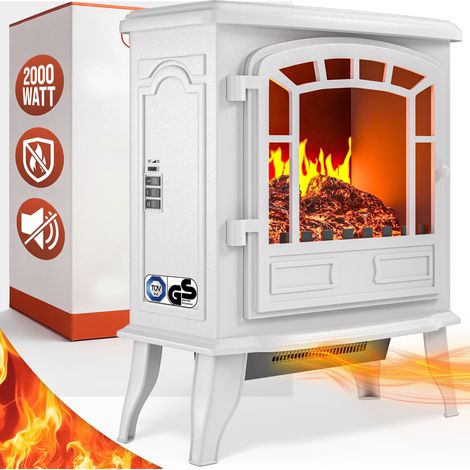 Deuba – Cheminée électrique 2000W avec chauffage LED – Effet feu de cheminée réaliste – 2 niveaux de chauffe – Design vintage blanc