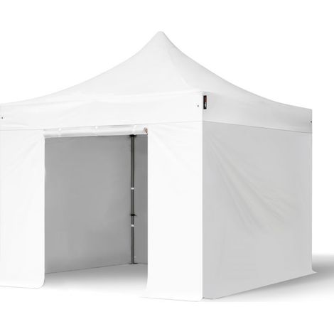 TOOLPORT 3x3 m PVC 800 Pop up gazebo party tent PREMIUM Steel 40 mm, incl. Sidewalls, fire resistant, white