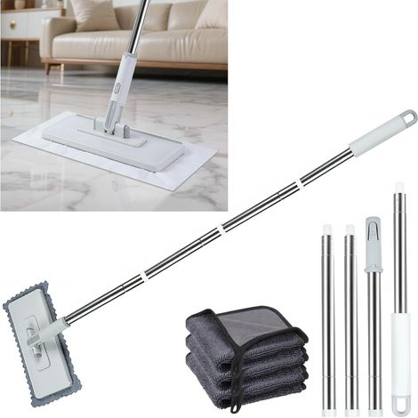 Balai à Poussière Jetable 2 en 1, Mini Balai Serpillère Multifonction Télescopique, Serpillère Microfibre 360° avec Système de Serrage à Pression, Outil De Nettoyage pour Fenêtres Vitres Murs Et Sols