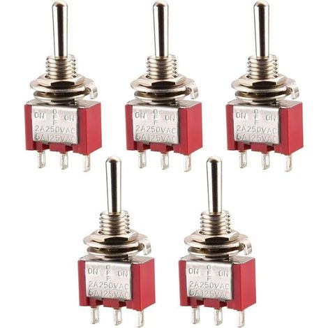 Mini interrupteur à bascule MTS-123, (ON)-OFF-(ON) SPDT, 3 broches, 2A 250V, 5A 120V, répertorié UR, 5 pièces (1/5)
