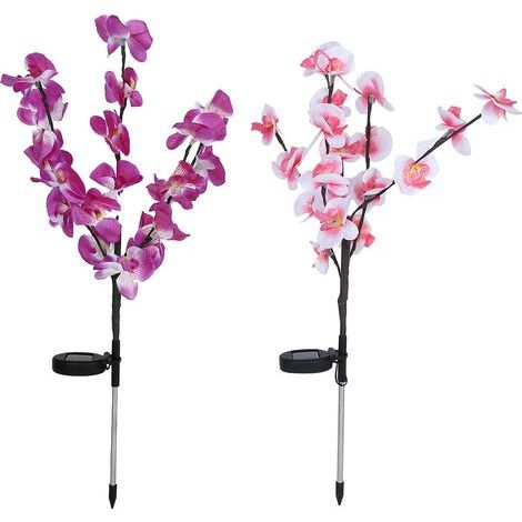 2 pièces/ensemble de lumières d'arbre d'orchidée artificielle à énergie solaire LED pour la décoration de pelouse de cour de jardin (1/5)