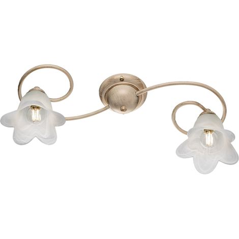 Plafoniera fiori in ferro Avorio Oro due luci paralumi 56x26x h17 cm (1/5)