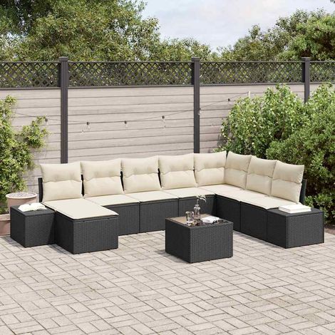 Garten-Sofa-Set 8 Stk. Schwarz und Creme Poly-Rattan vidaXL (1/5)