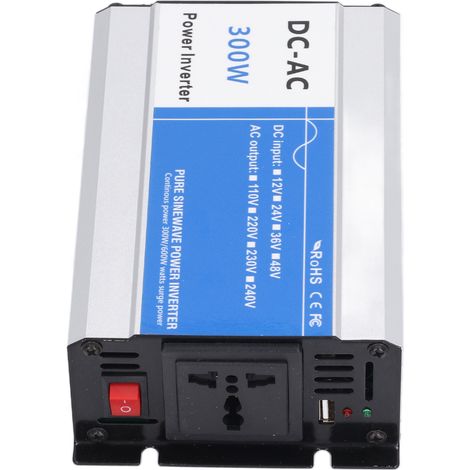 Onduleur sinusoïdal pur 300W pic 600W pour voiture camping-car camion bateau panneau solaire avec port USB 5V 2.1A 220V vers 12V (1/5)