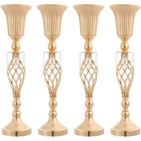 Ensemble de 6 vases dorés en métal 59 cm vases centre de table trompette supports à fleurs pour décoration mariage (1/5)