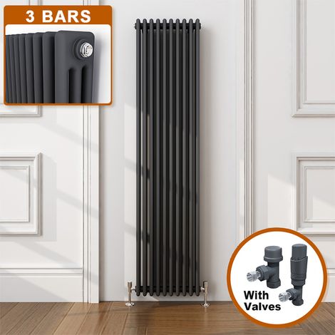 ELEGANT 1800 x 470 mm Anthracite Vertical Column Radiator Efficient Designer Bathroom Radiator 3 Column + Anthracite Thermostatic Radiator Valves (1/5)