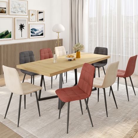 Lote de 8 sillas MILA en terciopelo mixto terracota x3, gris oscuro x2 y beige x3 (1/5)