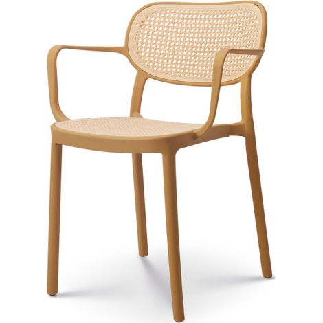 Sedia da pranzo senape in stile vintage con braccioli