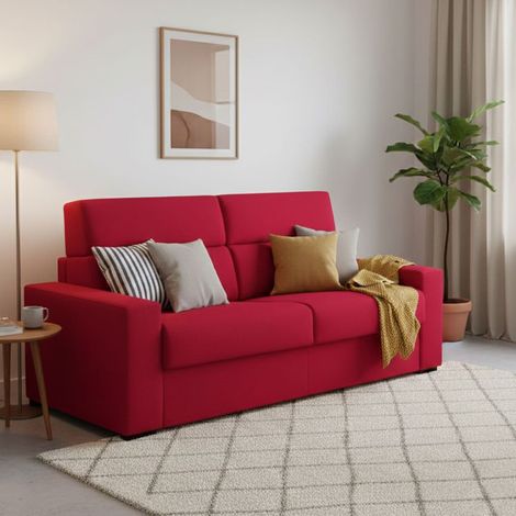 Dmora - Sofá cama 3 plazas Zeudi, Sofá convertible para salón, acolchado, desenfundable, calidad 100% Made in Italy, 220x95 h100 cm, Rojo (1/5)
