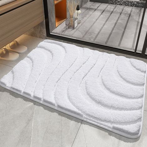 Tapis de Bain 40 x 60 cm Blanc, Microfibre Tapis Salle de Bain, Tapis Bain Antiderapant, Extra Absorbant, Tapis de Salle de Bain Moelleux (1/5)