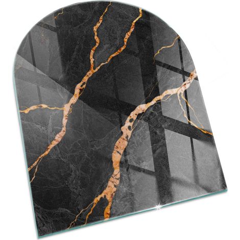 Plaque Rectangulaire en verre trempé pour cheminée protection contre les braises et étincelles Marbre élégant avec veines 80x70 cm