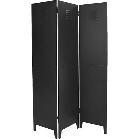 Metall-Paravent mit 3 Paneelen im Industriestil, Farbe Schwarz. Kollektion LOFT