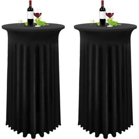 Lot de 2 housses de table haute noir – Nappe extensible en élasthanne 80 x 110 cm – Jupe plissée pour tables rondes 81 x 109 cm (1/4)