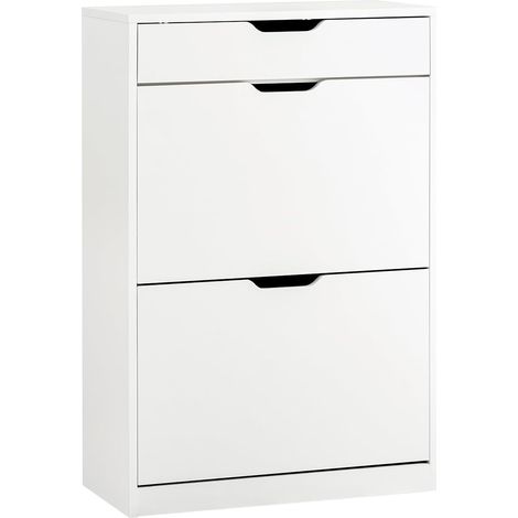 Sobuy – Meuble à chaussures FSR180W – Rangement entrée avec 2 abattants et 1 tiroir – Dimensions L60xP30xH90 cm – Blanc, panneaux de particules (1/5)