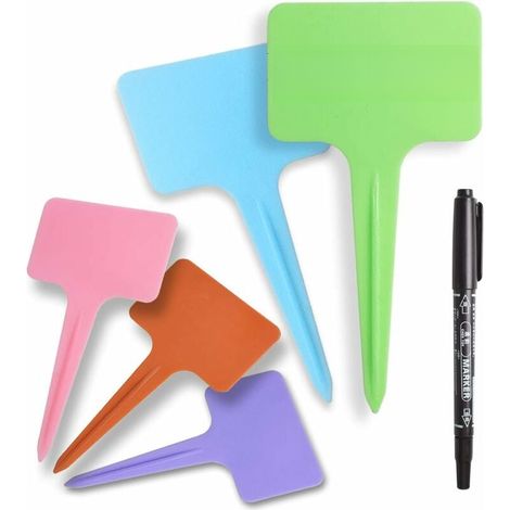 Étiquettes Pour Plantes - T-Forme - 100 Pièces - 6 x 10 cm - Plastique Résistant UV - Imperméables - Avec Stylo Marqueur (1/5)