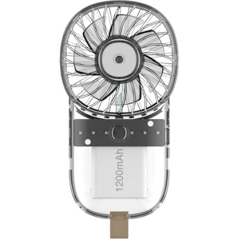 Ventilateur portable transparent et pliable avec batterie de 1200 mAh rechargeable par USB, à suspendre autour du cou, idéal pour les promenades et le camping. (1/4)