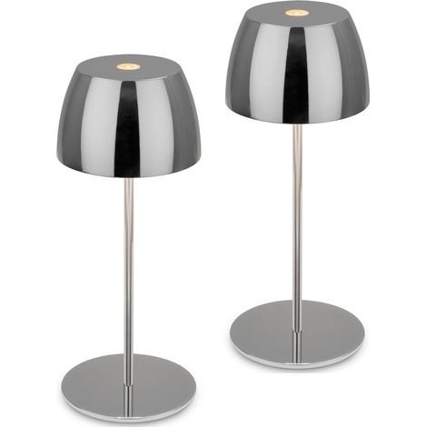 Briloner Serina Mini Mini LED Tischlampe kabellos IP44, 2er Set, Dimmbar, Touch, Spritzwasserschutz, Kabellos, Chrom, Ø8 x 20 cm (1/5)