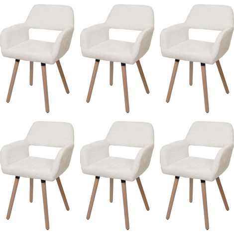 HHG – Lot de 6 chaises de salle à manger – Revêtement tissu chenille 465g/m² – Pieds en bois de hêtre – Assise large avec accoudoirs – Montage facile - HHG-867