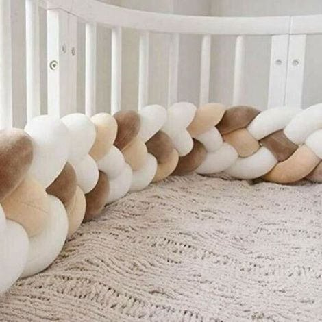 Tour de lit 2M en velours tressé motif serpent, protection bébé, blanc + blanc + kaki + marron (1/3)