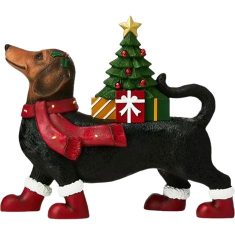 Figurine teckel en résine avec lumières - Décoration de Noël - Teckel - Cadeau pour les amoureux des animaux - Décoration de table (1/5)