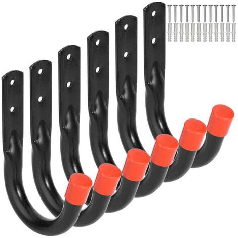 Sollbry 6PCS Crochets de rangement robustes pour garage, support mural universel, support mural en U, crochets à suspendre pour vélo, chaise, échelle, tuyau, outils, abri de jardin (1/5)
