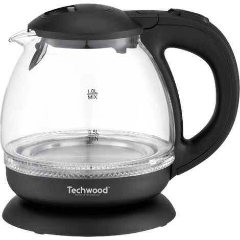 Techwood Bouilloire Électrique TB-1086V 1L Verre Noir Base Sans Fil 360° Résistance Inox Cachée 1650W Arrêt Automatique (1/5)
