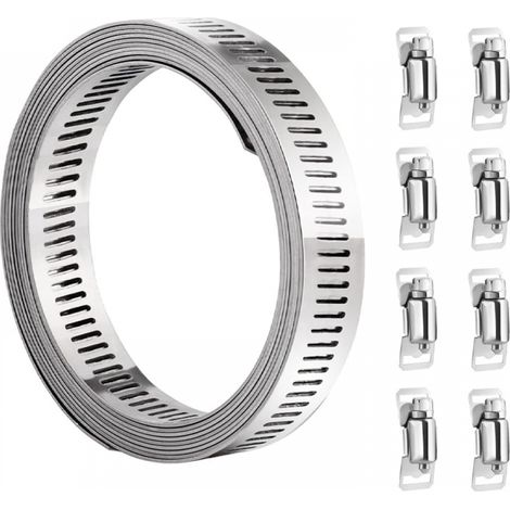 Abrazadera para mangueras - acero inoxidable, carrete de 4 m y 8 fijaciones ajustables para mangueras, radiadores y conductos de combustible. (1/5)