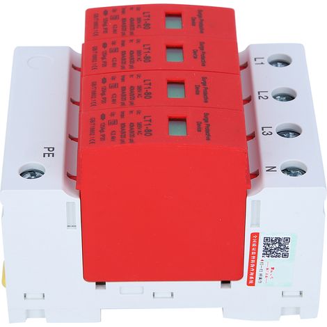 Parafoudre 4P LT1‑80, module de protection 80 kA, dispositif de protection contre les surtensions, parafoudre rouge. (1/5)