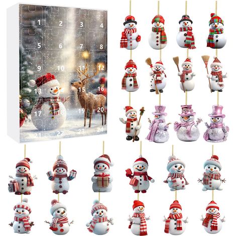 Schneemann-Adventskalender 2026 – 24-teilige 2D-Acryl-Hängedekorationen mit niedlichen Schneemännern – stimmungsvolle Weihnachtsdekoration f (1/5)