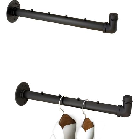 Lot de 4 Tringle à Vêtement Murale, 40cm Métal Portant à Vêtements Murale Industriel, Multifonctionnelle Barre à Vêtements Murale Pour Chambre à Coucher, Salle de Bain, Noir TYJ008H-4 (1/5)