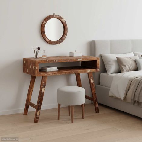Schminktisch Braun 90 x 76 x 45 cm Massives upgecyceltes Holz