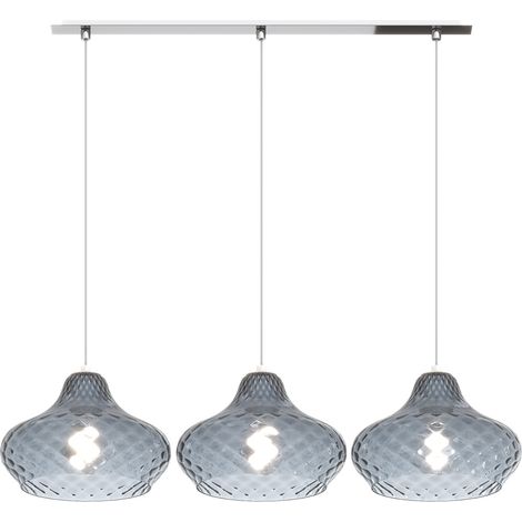 Lampadario Contemporaneo Dress Metallo Cromo Vetro Blu 3 Luci E27