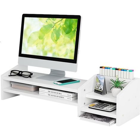 Support de base surélevé pour écran d'ordinateur de bureau, boîte de rangement de bureau, support d'écran, étagère de rangement haute, bureau (1/5)
