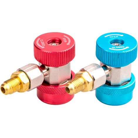 Convient aux raccords adaptateurs R134A, raccord rapide réglable haute/basse pression R134A, kit de conversion de tuyau de manomètre pour climatisation (fréon), adaptateur 1/4 SAE HVAC avec adaptateur (1/5)