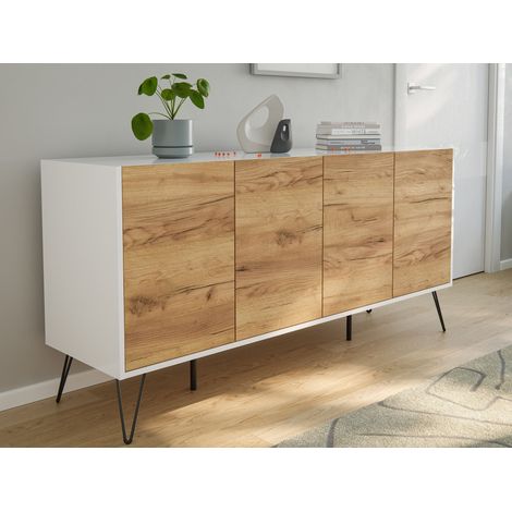 Raumwunder XL Sideboard Kommode Maxim 155cm stehend 4 Türen Weiß/Eiche Front (1/5)
