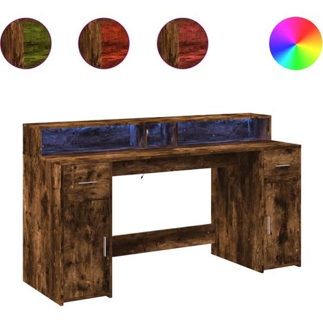 Maison Exclusive - LED-Schreibtisch Räuchereiche 160x55x91 cm Hol