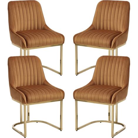 Esszimmerstühle 4er Set Samt Braun, Moderne Polsterstühle mit Metallbeinen (1/5)