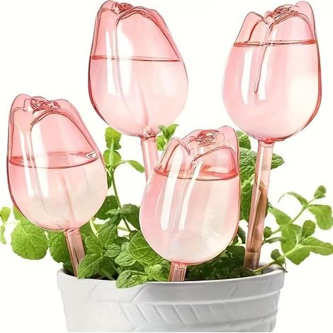 Lot de 4 tulipes roses pour arroser les plantes, design à sortie étroite pour une chute prolongée, convient pour les plantes d'intérieur et d'extérieur (1/5)