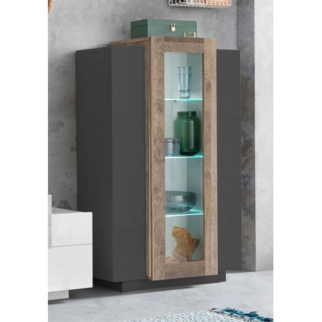 Vetrina 3 Ante 80x38x120,5 cm Coro Grigio Antracite Opaco/Rovere Wotan (1/4)