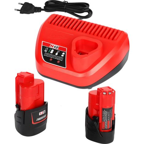 2X M12B3 12V 3.0Ah Batterie & Chargeur Kit pour Milwaukee M12 48-11-2401 (1/5)
