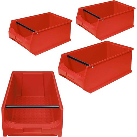 BRB 4x Sichtbox PROFI LB 2T mit Tragstab, LxBxH 500x300x200 mm, Inhalt 21 Liter, rot