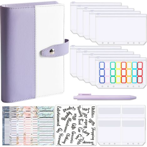 RHG Classeur Budget A6,Macaron Classeur Budget avec 12 Dégager Poches Zippées-La Budgétisation De L'argent Enveloppes Économiser Organisateur,système d'enveloppe avec étiquettes autocollantes