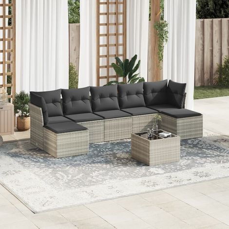 Set de sofás de jardín 8 pzas y cojines ratán sintético gris vidaXL (1/3)